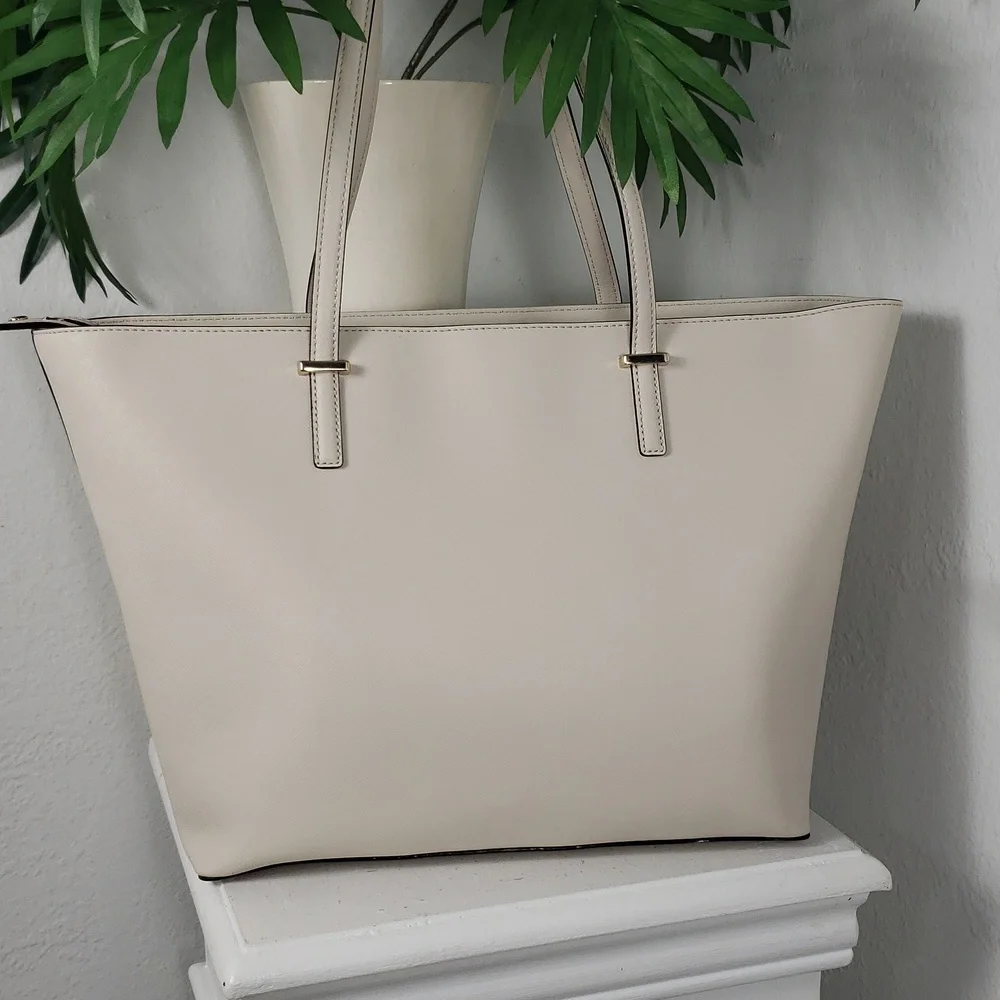 Kate Spade HUGE Cream Leather Tote Travel Bag Luggage Nuetral Normcore 19 x 11